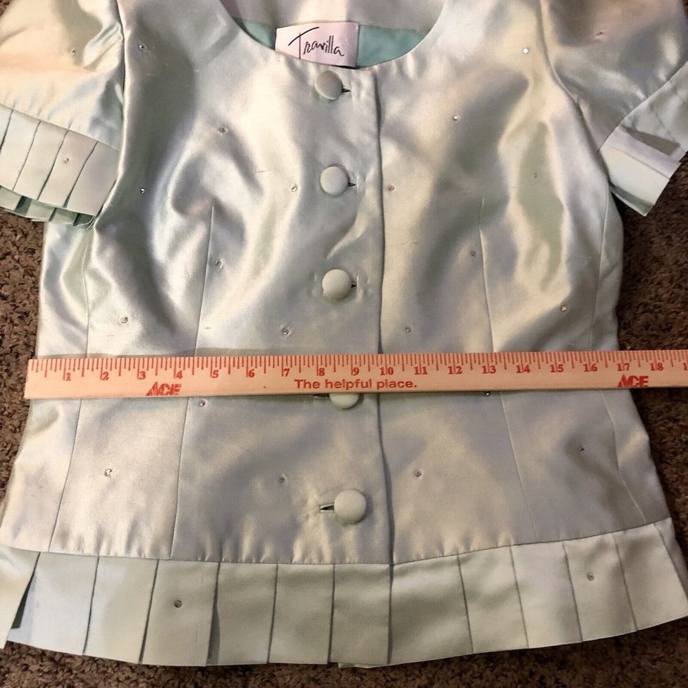 Vintage Travilla Skirt Suit Womens 10 Used Green Special Occasion - Picture 7 of 16